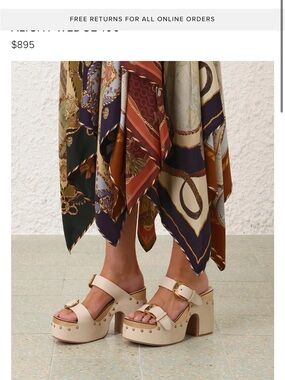 Zimmermann Cream Leather Alight Wedge Sandals with Gold Buckles